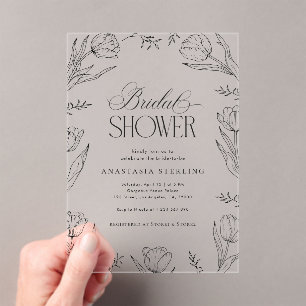 Handgezeichnete Tulpen Vintage Florale Hochzeitsdu Acryleinladungen