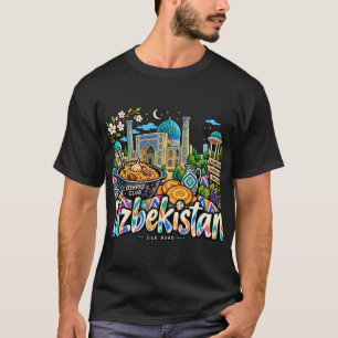 Handgezeichnete Usbekistan-Reise-Kunst-Sehenswürdi T-Shirt