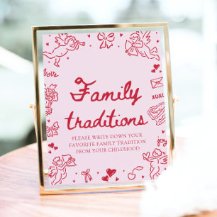 Handgezeichnete Valentinstag-Baby-Party Familien T Poster