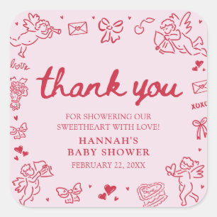 Handgezeichnete Valentinstag-Baby-Party 'Little Sw Quadratischer Aufkleber