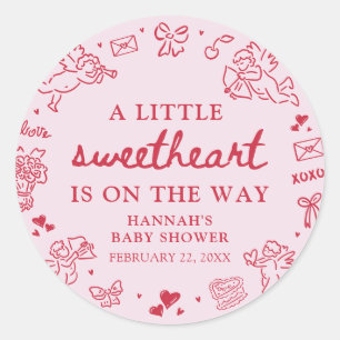 Handgezeichnete Valentinstag-Baby-Party 'Little Sw Runder Aufkleber
