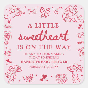 Handgezeichnete Valentinstag-Little-Sweetheart-Bab Quadratischer Aufkleber
