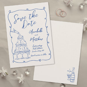 Handgezeichnete Vintage Blaue Hochzeit Save The Date
