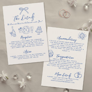 Handgezeichnete Vintage Blaue Hochzeitsdetails Begleitkarte