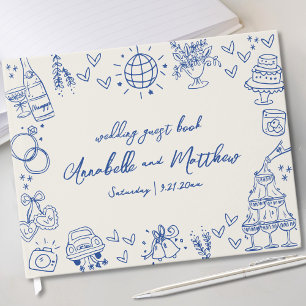 Handgezeichnete Vintage Blaue Whimsical Hochzeit Gästebuch