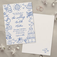 Handgezeichnete Vintage blaue Whimsikhochzeit