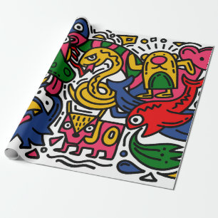 Handgezeichnete Vintage Doodle-Illustration, Carto Geschenkpapier