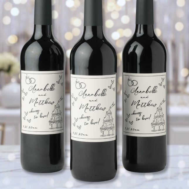 Handgezeichnete Vintage-Hochzeit Weinetikett (Hand Drawn Vintage Wedding Wine Label)