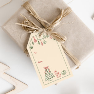 Handgezeichnete vintage-inspirierte Weihnachts-To- Geschenkanhänger