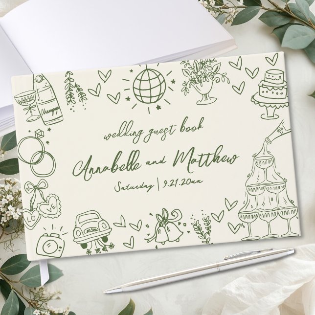 Handgezeichnete Vintage Retro Hochzeit Gästebuch (Hand Drawn Vintage Retro Wedding Guest Book)
