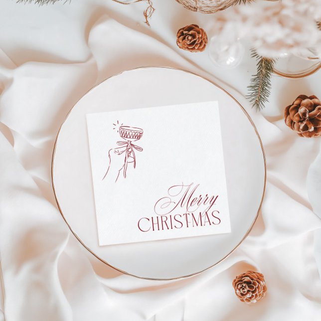 Handgezeichnete Vintage-Rote Weihnachtsfeier Serviette (Hand Drawn Vintage Red Christmas Party Napkins)