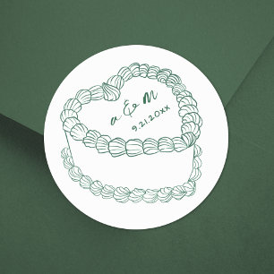 Handgezeichnete Vintage-Torte Grüne Whimsical-Hoch Runder Aufkleber