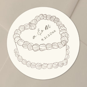 Handgezeichnete Vintage-Torte Hochzeit Runder Aufkleber