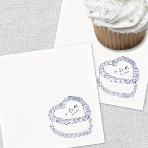 Handgezeichnete Vintage-Torte Marineblaue Hochzeit Serviette