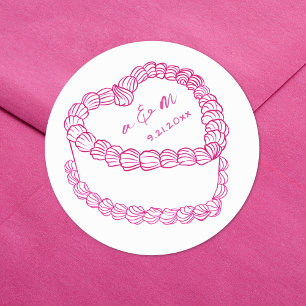 Handgezeichnete Vintage-Torte Rosa Whimsical Hochz Runder Aufkleber
