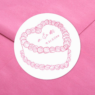 Handgezeichnete Vintage-Torte Whimsical Rosa Hochz Runder Aufkleber