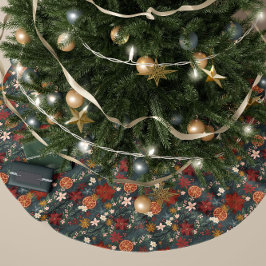 Handgezeichnete Vintage Winter Florals Dunkelgrün Polyester Weihnachtsbaumdecke