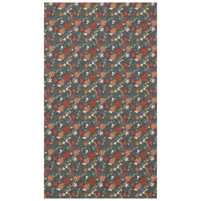 Handgezeichnete Vintage Winter Florals Dunkelgrün Tischdecke (Vorderseite)
