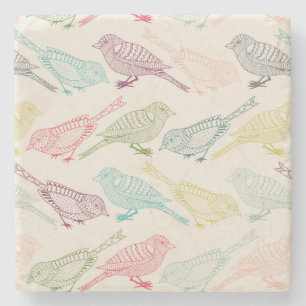 Handgezeichnete Vogelskizzen verschiedener Farben Steinuntersetzer