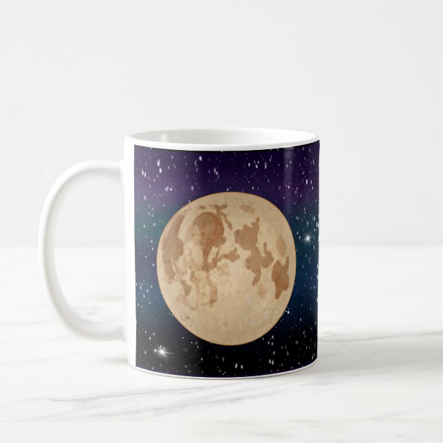 Handgezeichnete Vollmond- und Funksterne Kaffeetasse (Links)