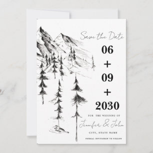 Handgezeichnete Wald- und Berg-Destination-Wedding Save The Date