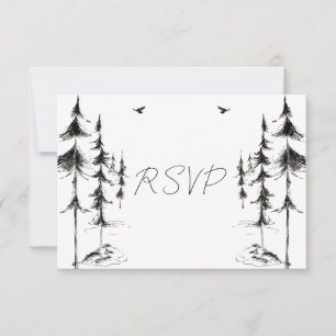 Handgezeichnete Wald- und Berg-Zielhochzeit  RSVP Karte