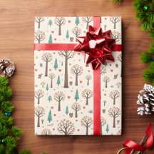 Handgezeichnete Waldtrees mit Herzen Geschenkpapie