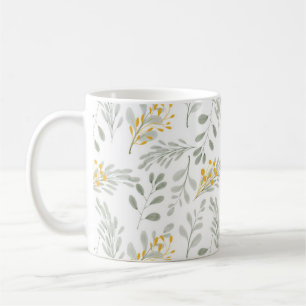 Handgezeichnete Wasserfarbe mit goldenen Blätter Kaffeetasse
