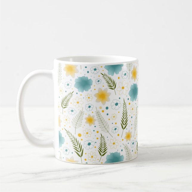 Handgezeichnete Wasserfarbe mit Palm-Blätter und B Kaffeetasse (Links)