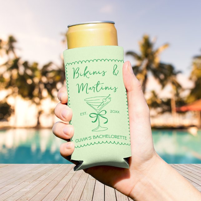 Handgezeichnete Wavy Bikinis & Martinis Bacheloret Selters Dosenkühler (Hand Drawn Wavy Bikinis & Martinis Bachelorette Seltzer Can Cooler)