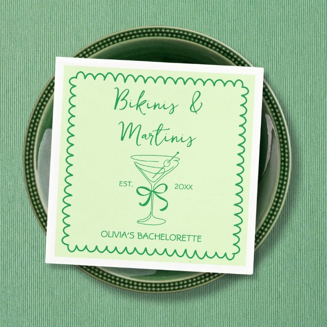 Handgezeichnete Wavy Bikinis & Martinis Bacheloret Serviette (Hand Drawn Wavy Bikinis & Martinis Bachelorette Napkins)