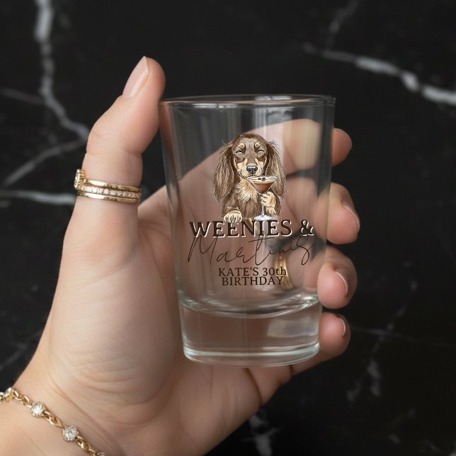 Handgezeichnete Weenies und Martinis Dachshund Schnapsglas (Hand Drawn Weenies and Martinis Dachshund Shot Glass
)
