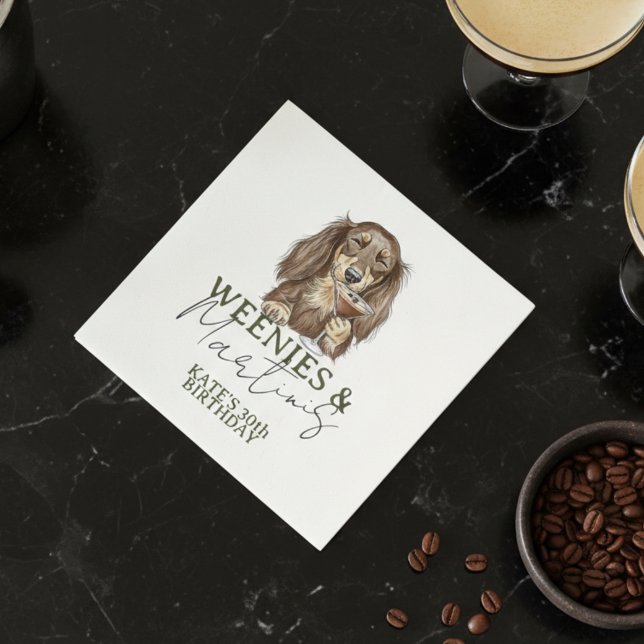 Handgezeichnete Weenies und Martinis Dachshund Serviette (Hand Drawn Weenies and Martinis Dachshund Napkins)