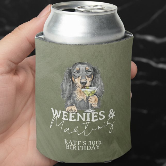 Handgezeichnete Weenys und Martinis-Dackel Dosenkühler (Celebrate with this Hand Drawn Weenies and Martinis Dachshund Can Cooler! )
