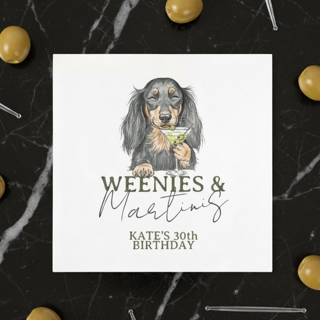 Handgezeichnete Weenys und Martinis-Dackel Serviette (Celebrate with this Hand Drawn Weenies and Martinis Dachshund Napkin! )