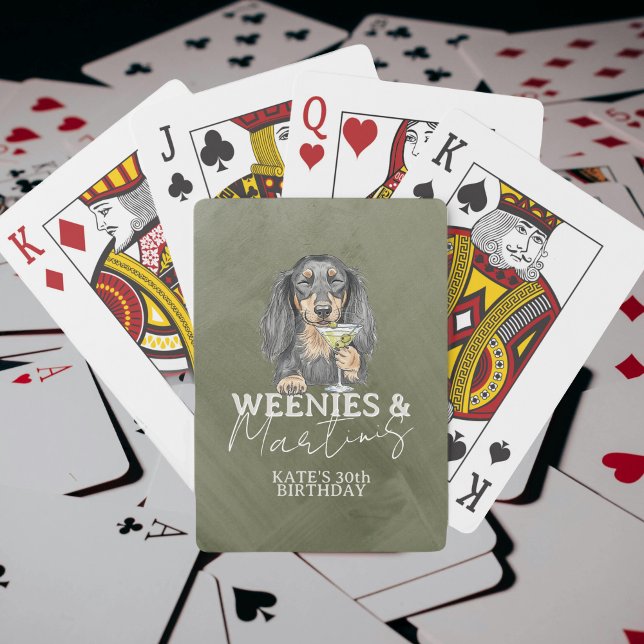 Handgezeichnete Weenys und Martinis-Dackel Spielkarten (Celebrate with these Hand Drawn Weenies and Martinis Dachshund playing cards!)