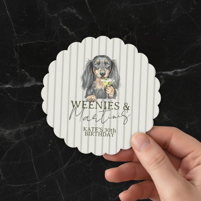 Handgezeichnete Weenys und Martinis-Dackel Untersetzer (Celebrate with this Hand Drawn Weenies and Martinis Dachshund Paper Coaster! )