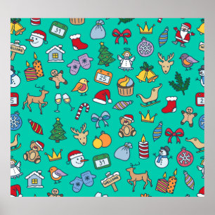 Handgezeichnete Weihnachten: Feierlich nahtlos. Poster