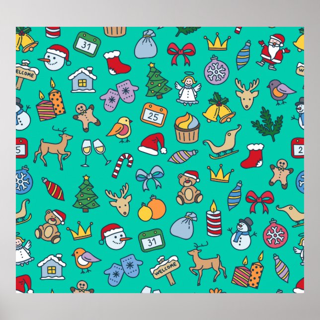 Handgezeichnete Weihnachten: Feierlich nahtlos. Poster (Vorne)