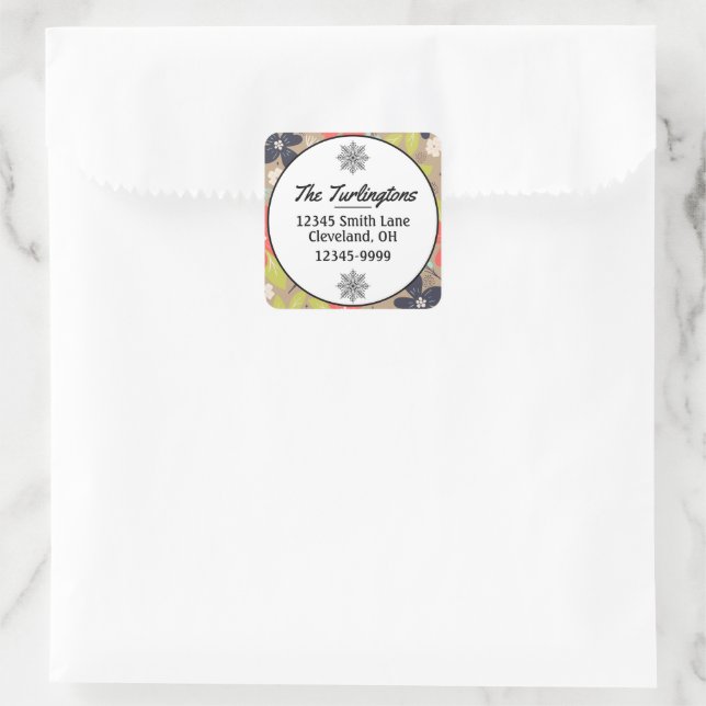 Handgezeichnete Weihnachts-Poinsettia Rote Rücksen Quadratischer Aufkleber (Tasche)