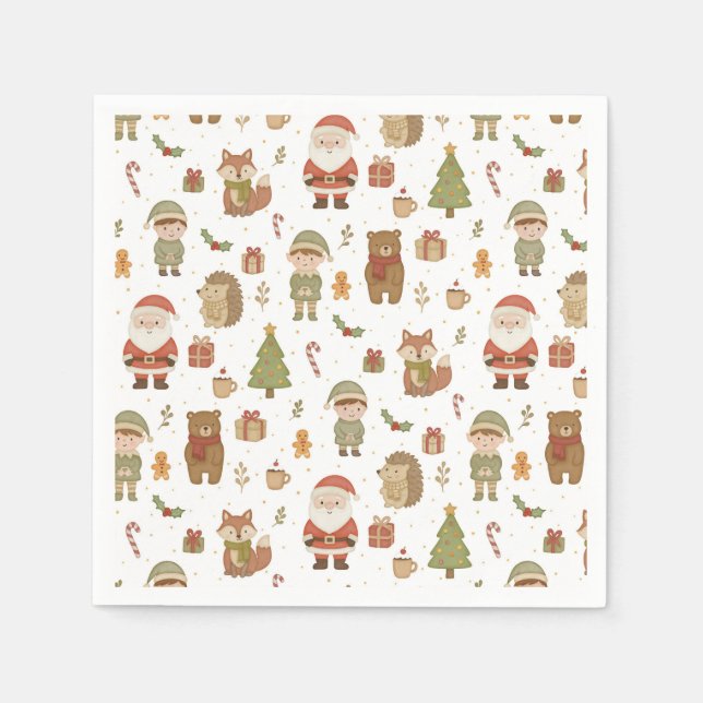 Handgezeichnete Weihnachts-Wald-Napkins Serviette (Vorderseite)