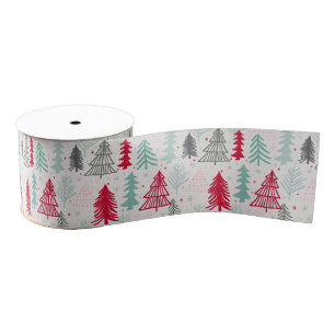 Handgezeichnete Weihnachtsbäume Evergreen Pine Red Ripsband