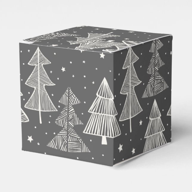 Handgezeichnete Weihnachtsbäume schneit im Chalkbo Geschenkschachtel (Vorderseite)