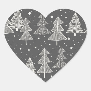 Handgezeichnete Weihnachtsbäume schneit im Chalkbo Herz-Aufkleber