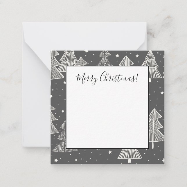 Handgezeichnete Weihnachtsbäume schneit im Chalkbo Mitteilungskarte (Vorderseite)