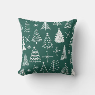 Handgezeichnete Weihnachtsbäume, Wintermuster. Kissen