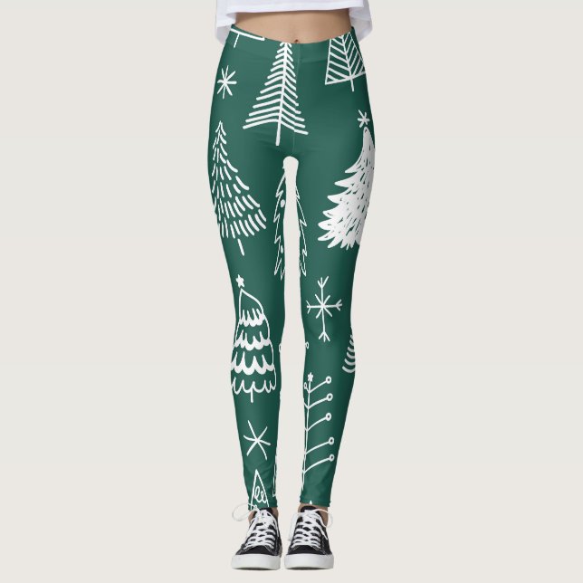 Handgezeichnete Weihnachtsbäume, Wintermuster. Leggings (Vorderseite)