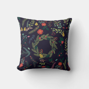 Handgezeichnete Weihnachtsblumen: Vintage-Kollekti Kissen