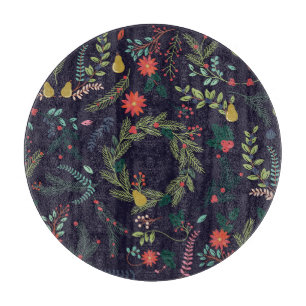 Handgezeichnete Weihnachtsblumen: Vintage-Kollekti Schneidebrett