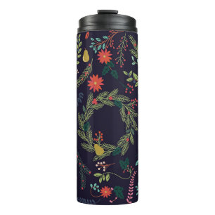 Handgezeichnete Weihnachtsblumen: Vintage-Kollekti Thermosbecher